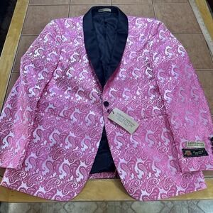 NEW Alberto Nardoni Pink Paisley Tuxedo Jacket Sz Prom Wedding Blazer NWT